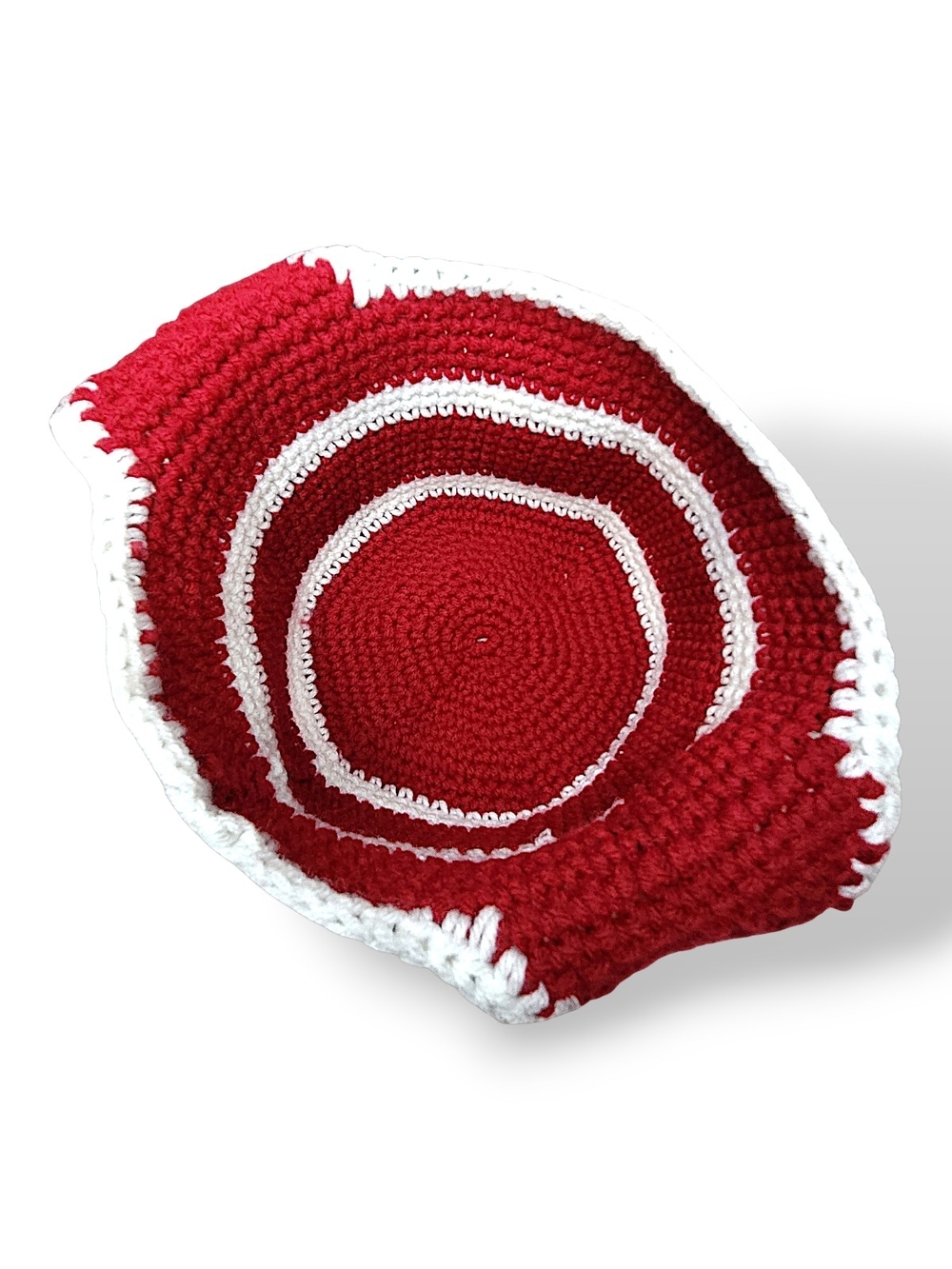 Hand Crafted Fire Truck Red and White Striped Crochet Earflap Hat NWOT - Picture 2 of 5